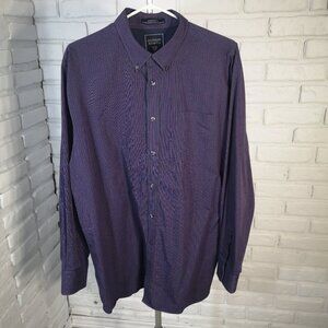 Hudson North Men's Size Large Non Iron Navy & Maroon Striped Dress Shirt